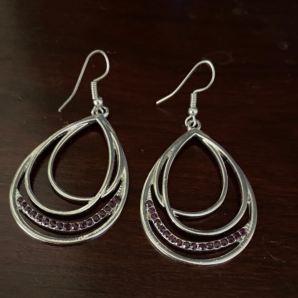 Elegant Silver and Purple Teardrop Earrings